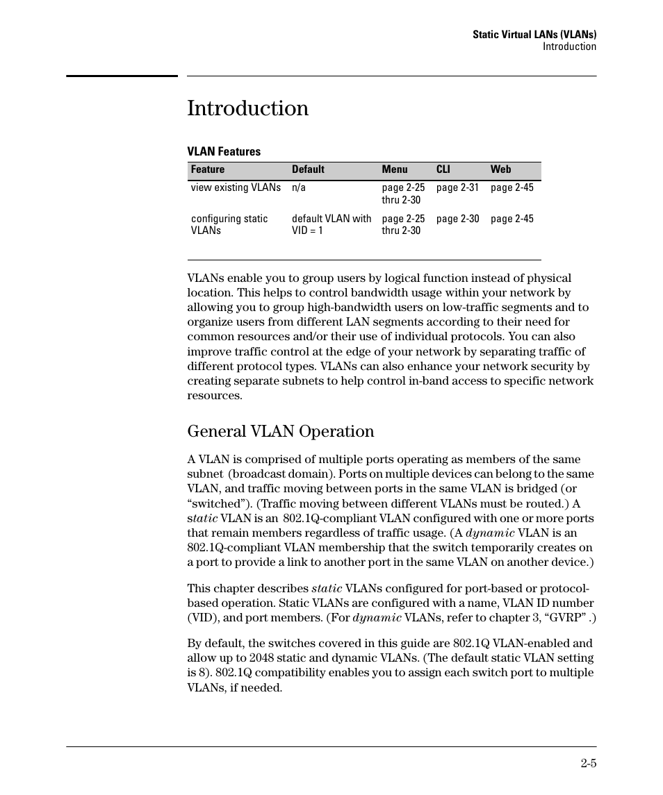 Introduction, General vlan operation, General vlan operation -5 | HP 5400ZL User Manual | Page 37 / 450