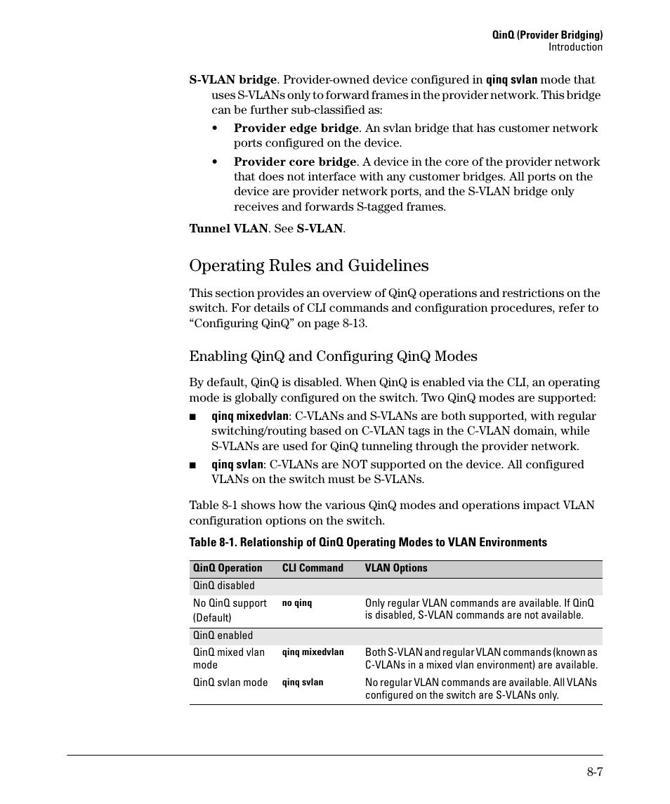Operating rules and guidelines, Enabling qinq and configuring qinq modes, Operating rules and guidelines -7 | Enabling qinq and configuring qinq modes -7 | HP 5400ZL User Manual | Page 373 / 450
