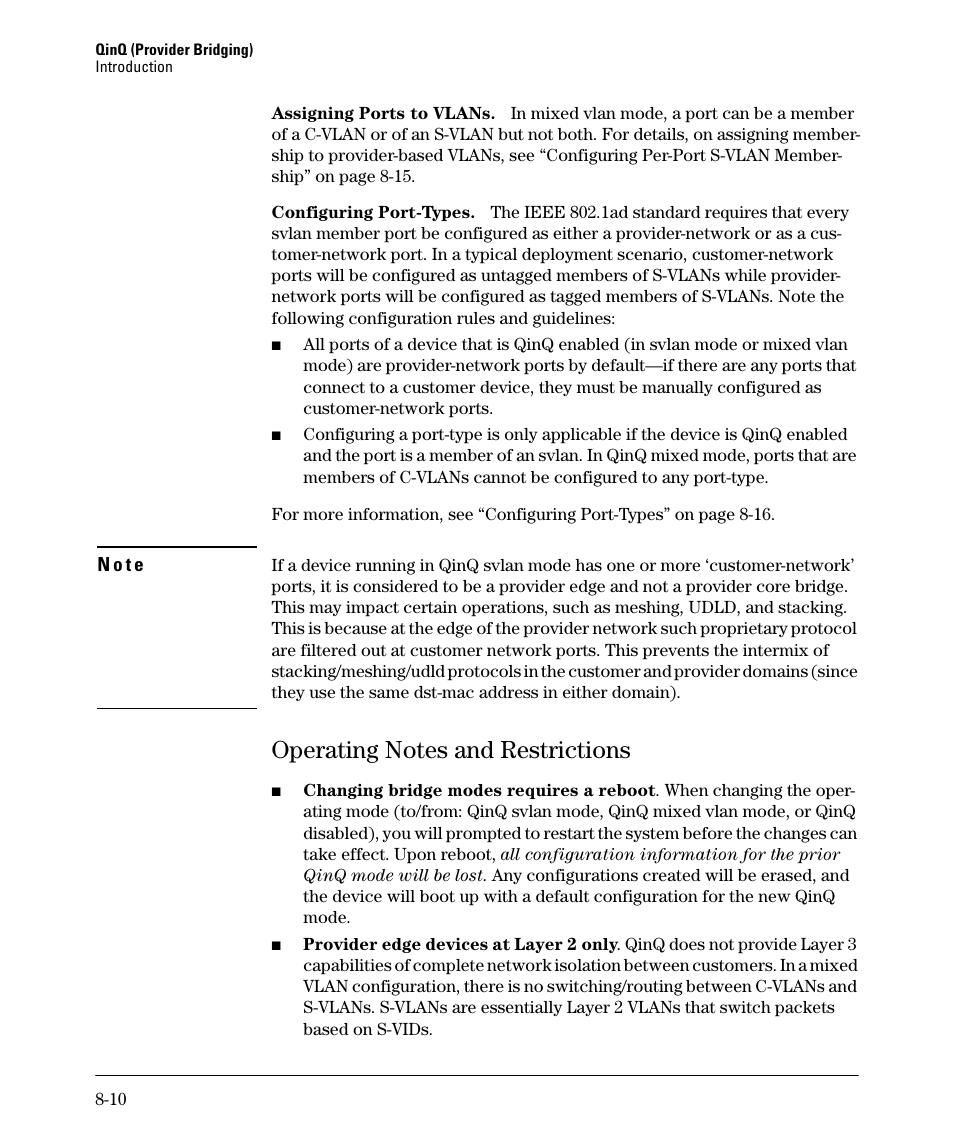 Operating notes and restrictions, Operating notes and restrictions -10 | HP 5400ZL User Manual | Page 376 / 450