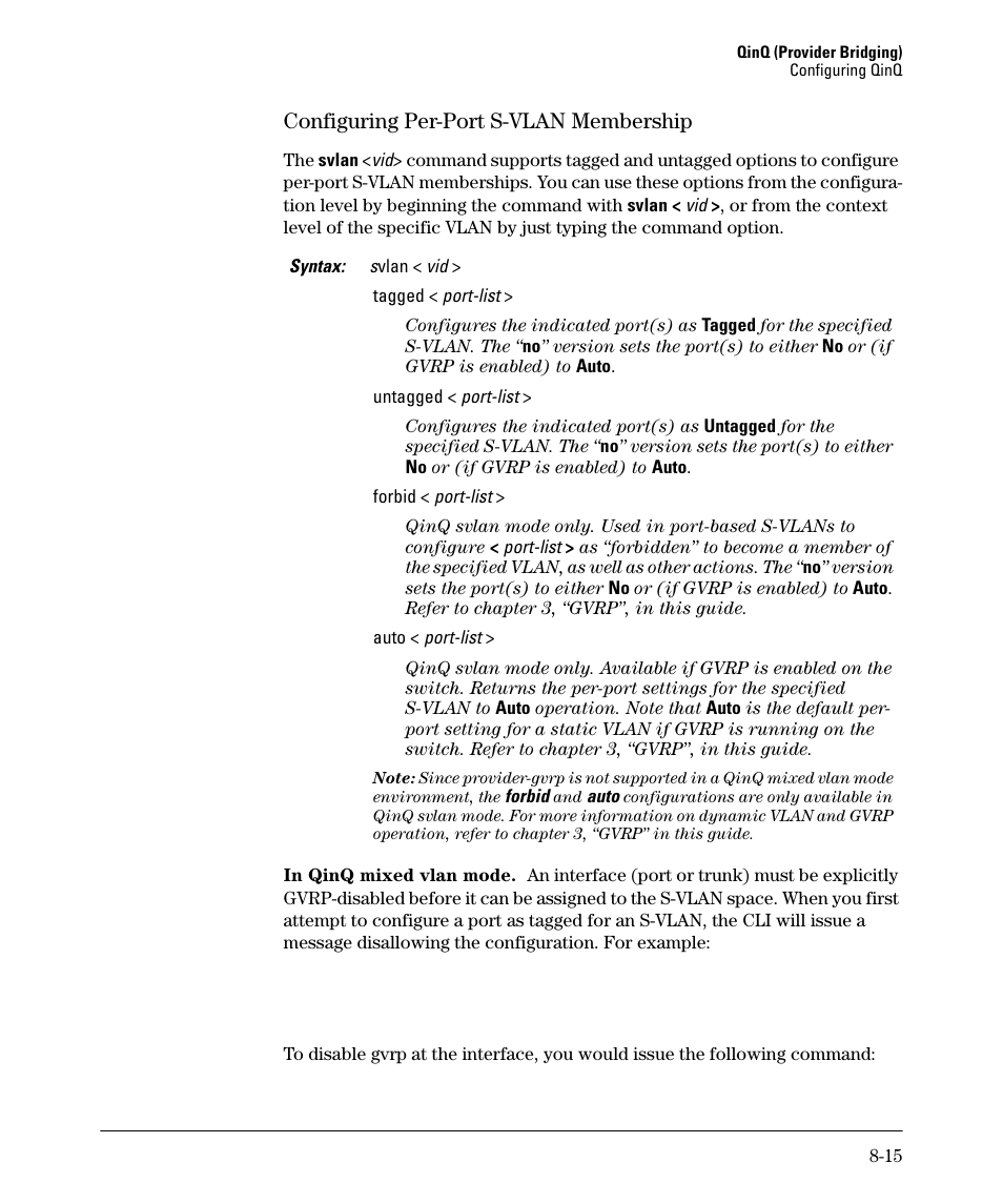 Configuring per-port s-vlan membership, Configuring per-port s-vlan membership -15 | HP 5400ZL User Manual | Page 381 / 450