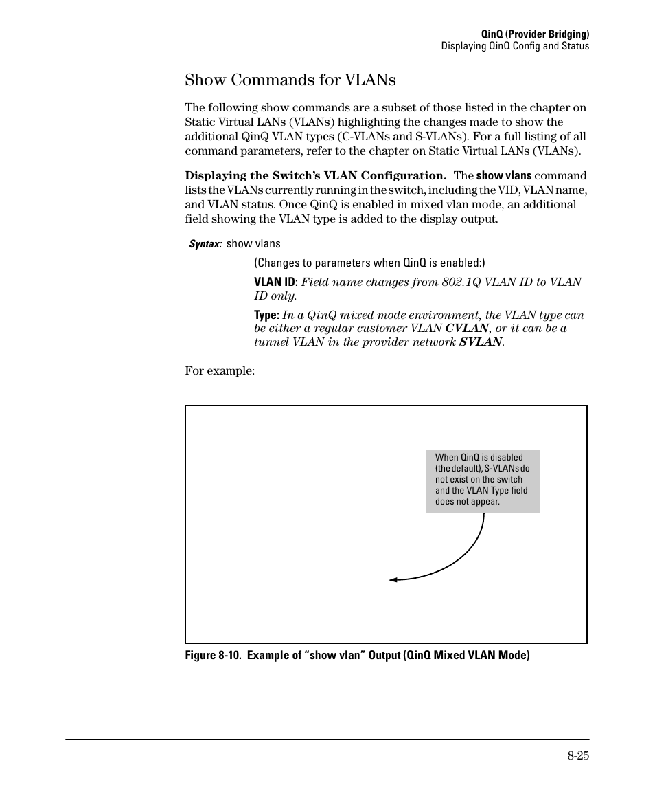 Show commands for vlans, Show commands for vlans -25 | HP 5400ZL User Manual | Page 391 / 450
