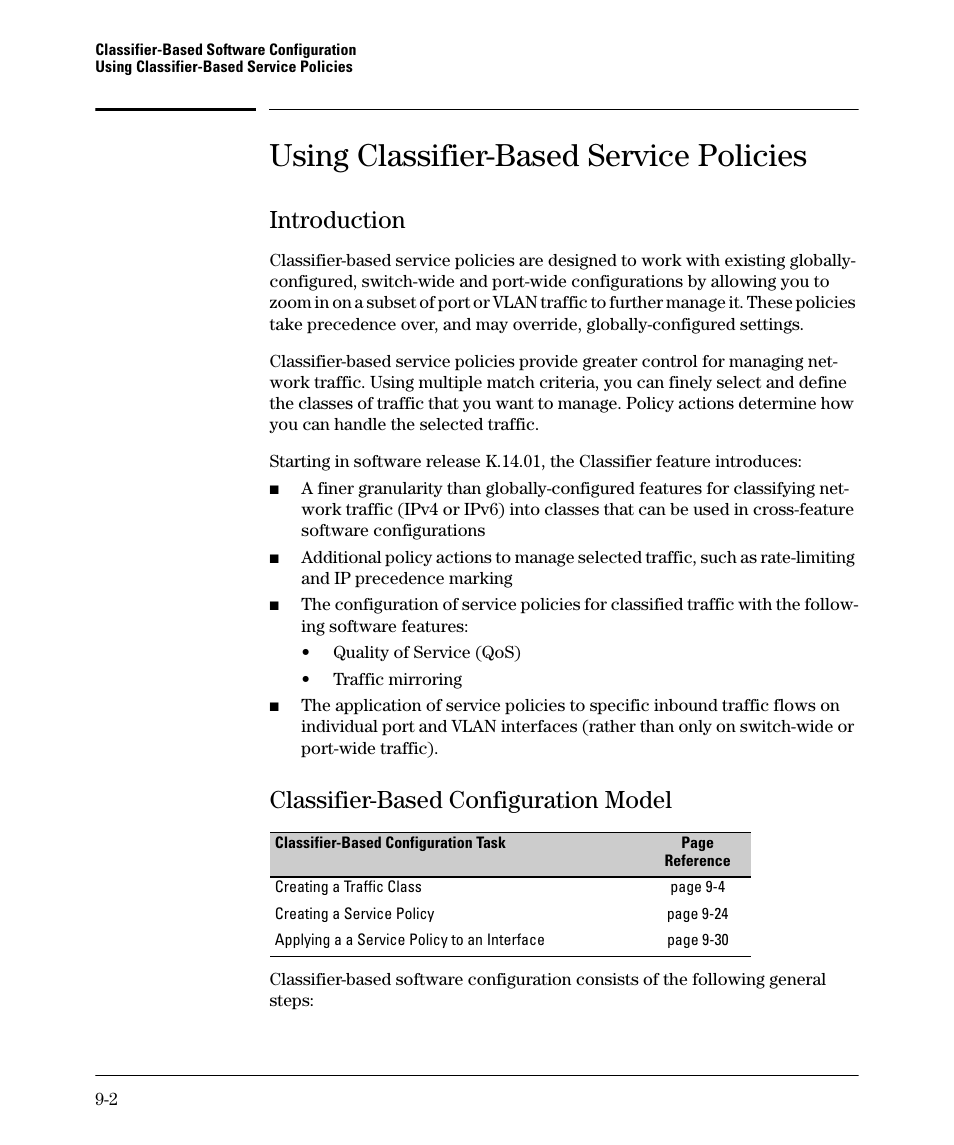 Using classifier-based service policies, Introduction, Classifier-based configuration model | Introduction -2, Classifier-based configuration model -2 | HP 5400ZL User Manual | Page 404 / 450