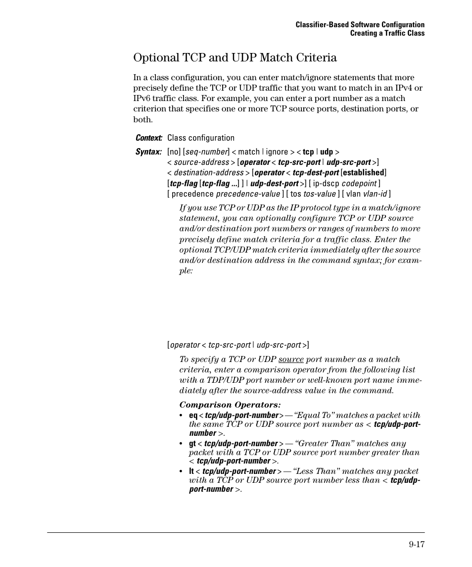 Optional tcp and udp match criteria, Optional tcp and udp match criteria -17 | HP 5400ZL User Manual | Page 419 / 450