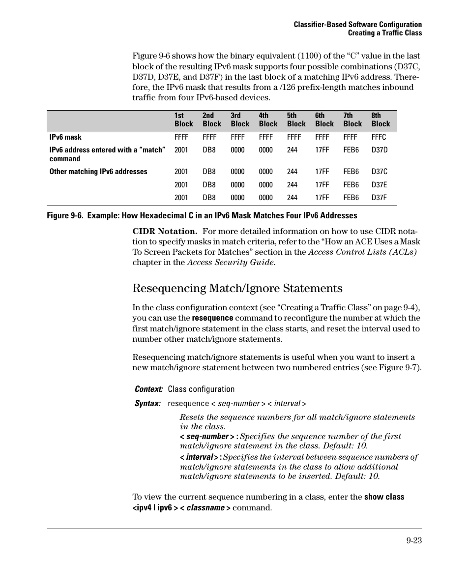 Resequencing match/ignore statements, Resequencing match/ignore statements -23 | HP 5400ZL User Manual | Page 425 / 450