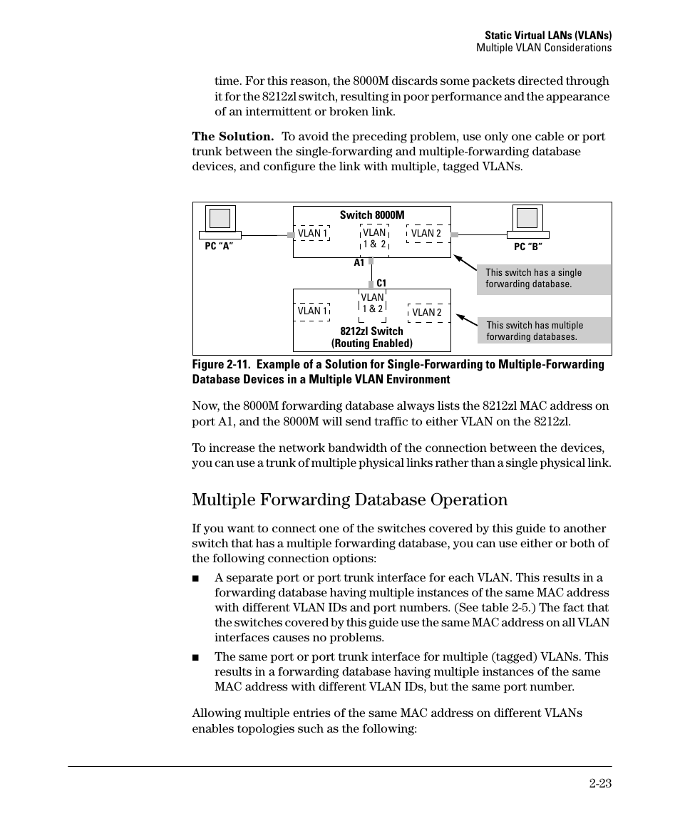 Multiple forwarding database operation, Multiple forwarding database operation -23 | HP 5400ZL User Manual | Page 55 / 450