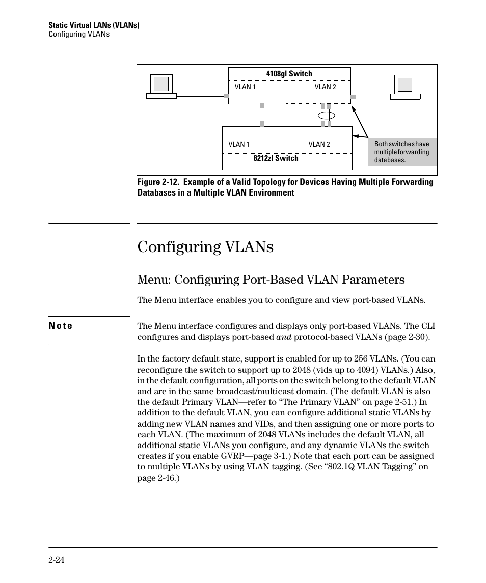 Configuring vlans, Menu: configuring port-based vlan parameters, Menu: configuring port-based vlan parameters -24 | HP 5400ZL User Manual | Page 56 / 450