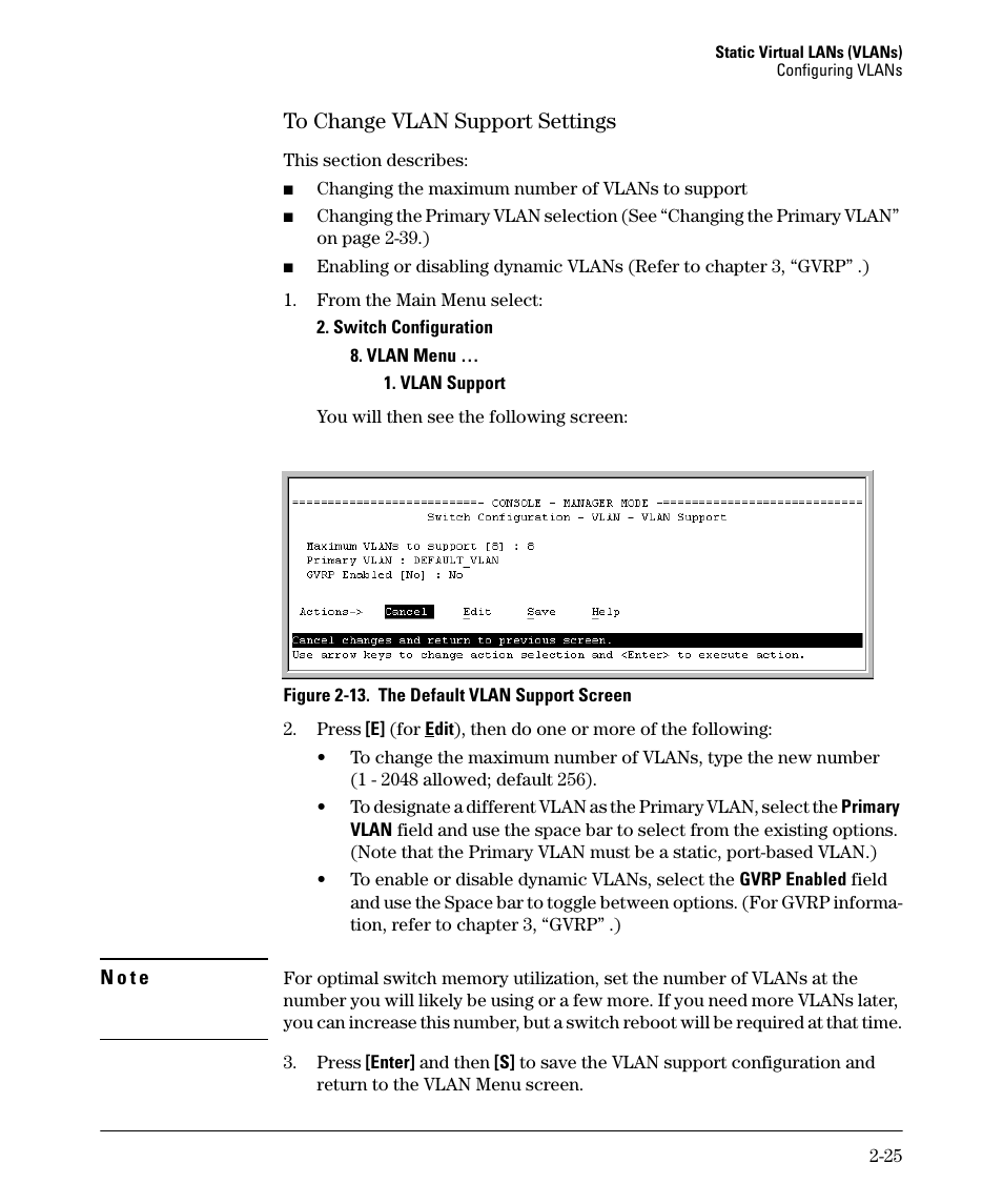 To change vlan support settings, To change vlan support settings -25, Ge 2-25 | HP 5400ZL User Manual | Page 57 / 450