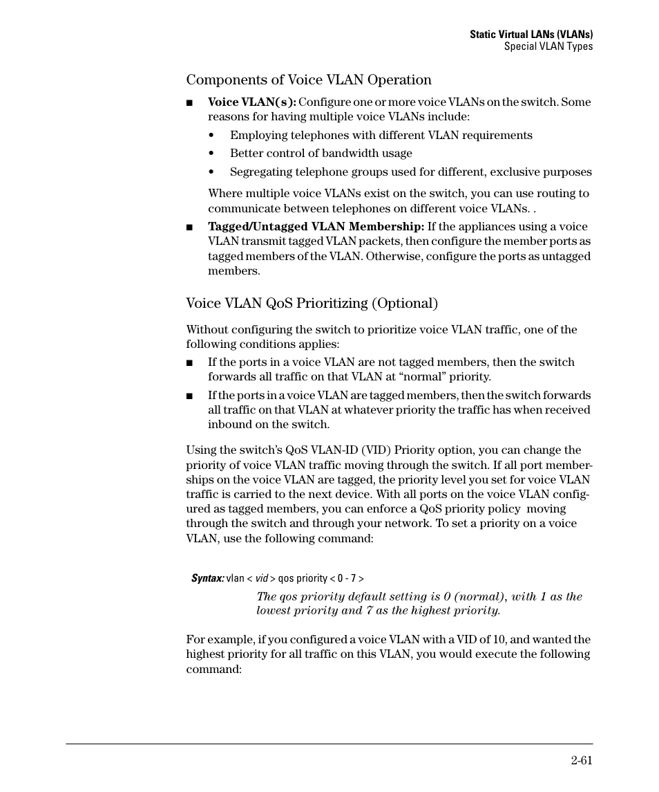 Components of voice vlan operation, Voice vlan qos prioritizing (optional), Components of voice vlan operation -61 | Voice vlan qos prioritizing (optional) -61 | HP 5400ZL User Manual | Page 93 / 450