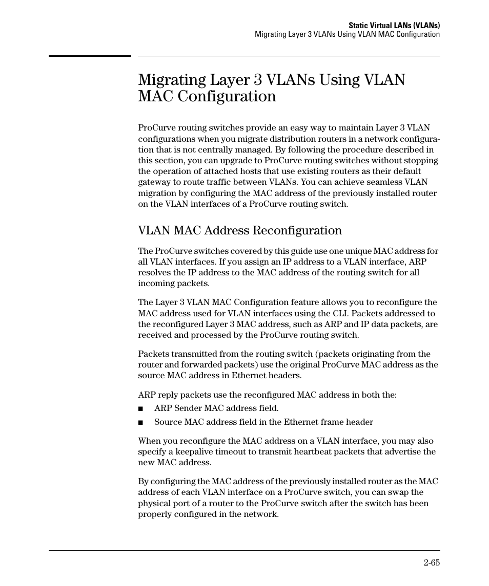 Vlan mac address reconfiguration, Vlan mac address reconfiguration -65 | HP 5400ZL User Manual | Page 97 / 450