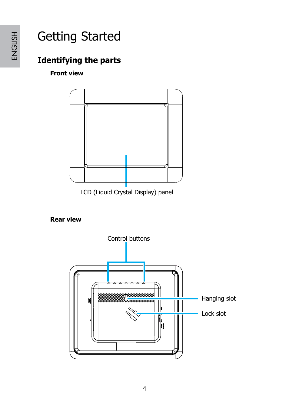 Getting started, Identifying the parts | HP DF808 User Manual | Page 6 / 23