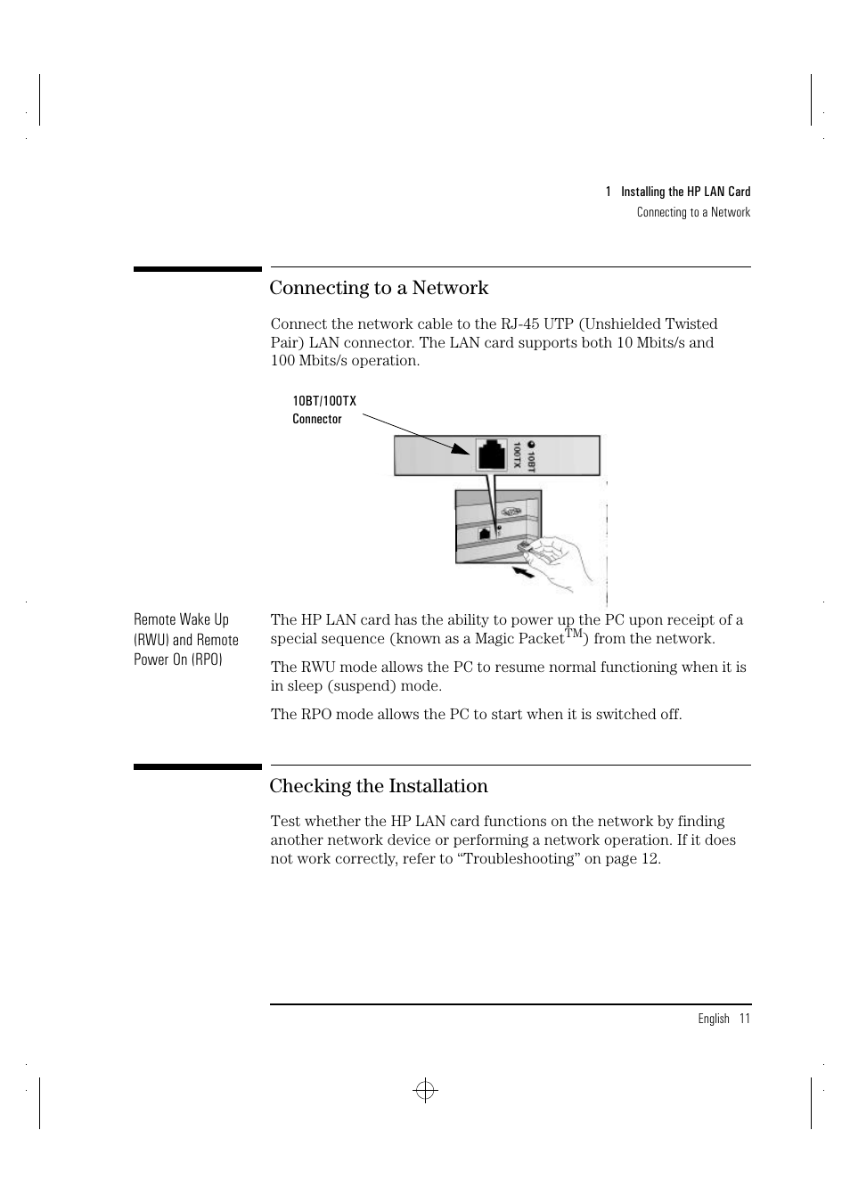 Connecting to a network, Checking the installation | HP 100TX NightDIRECTOR/100 User Manual | Page 19 / 121