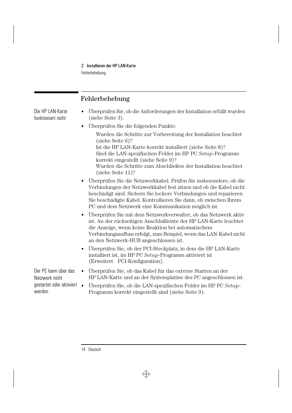 Fehlerbehebung | HP 100TX NightDIRECTOR/100 User Manual | Page 44 / 121