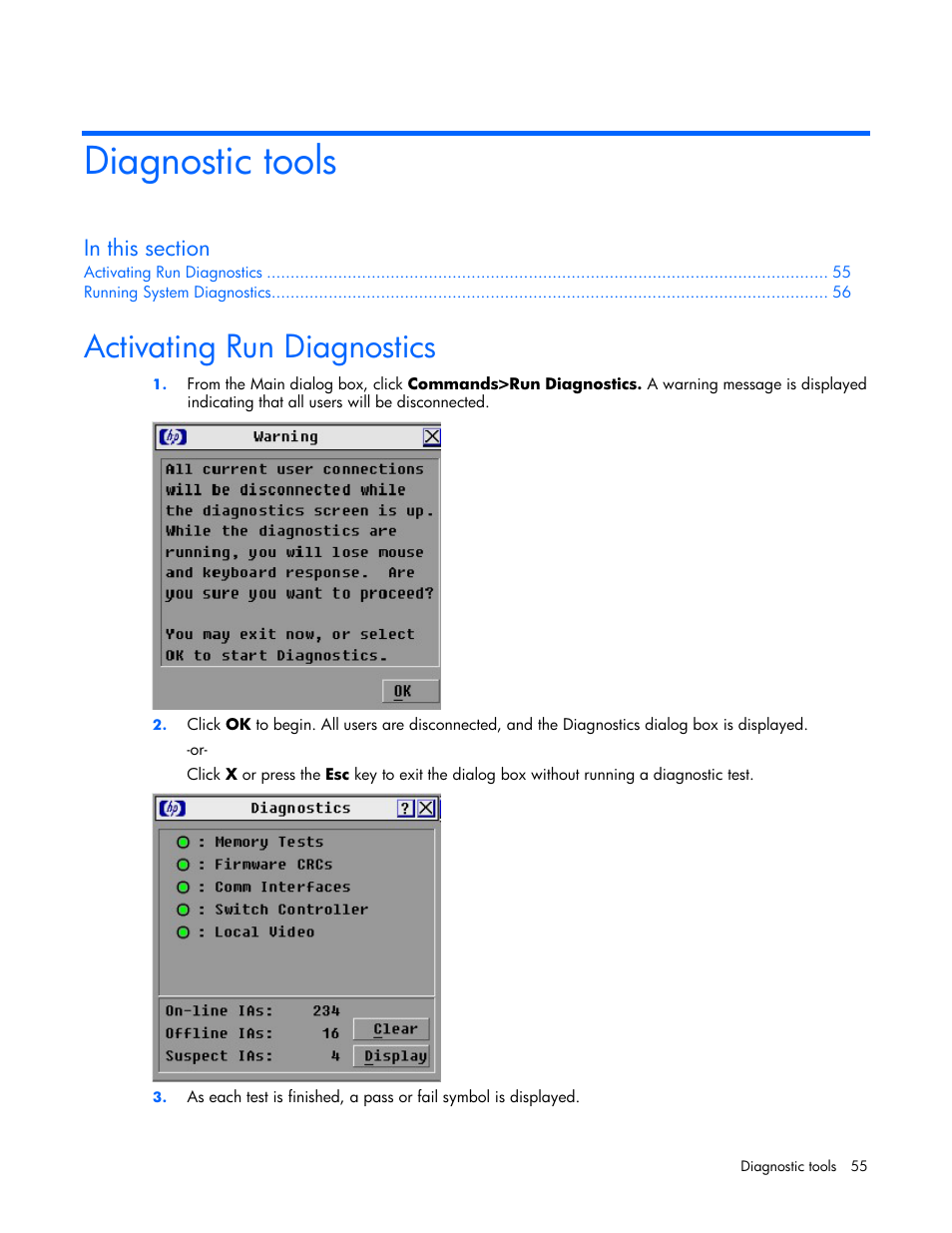Diagnostic tools, Activating run diagnostics | HP 339820-002 User Manual | Page 55 / 78