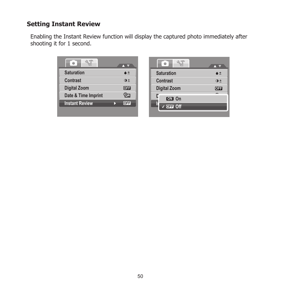 Setting instant review | HP PW550 User Manual | Page 61 / 93