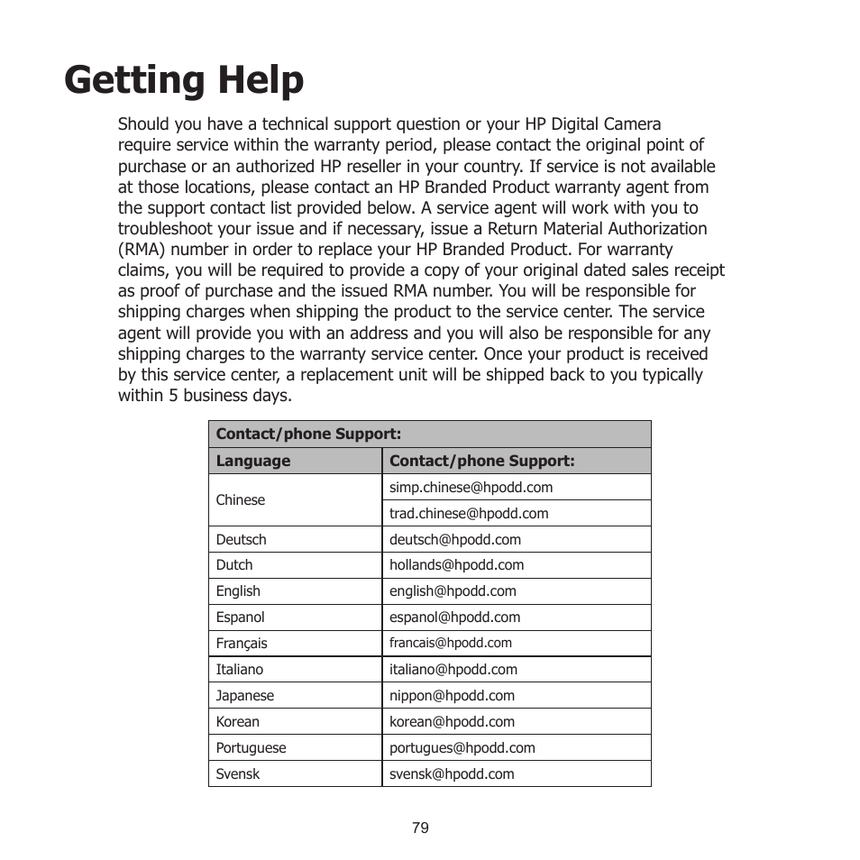 Getting help | HP PW550 User Manual | Page 90 / 93