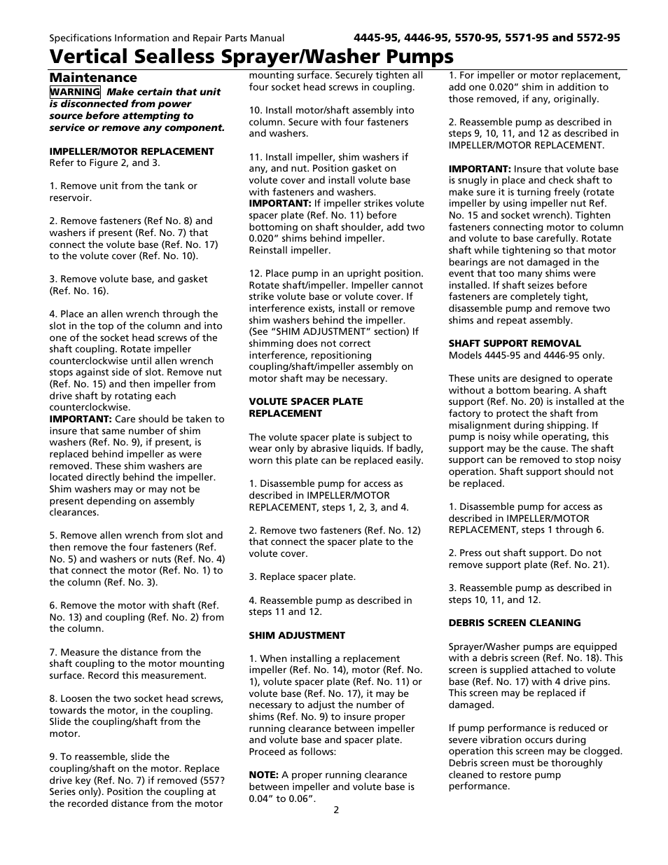 Vertical sealless sprayer/washer pumps | HP 4445-95 User Manual | Page 2 / 5