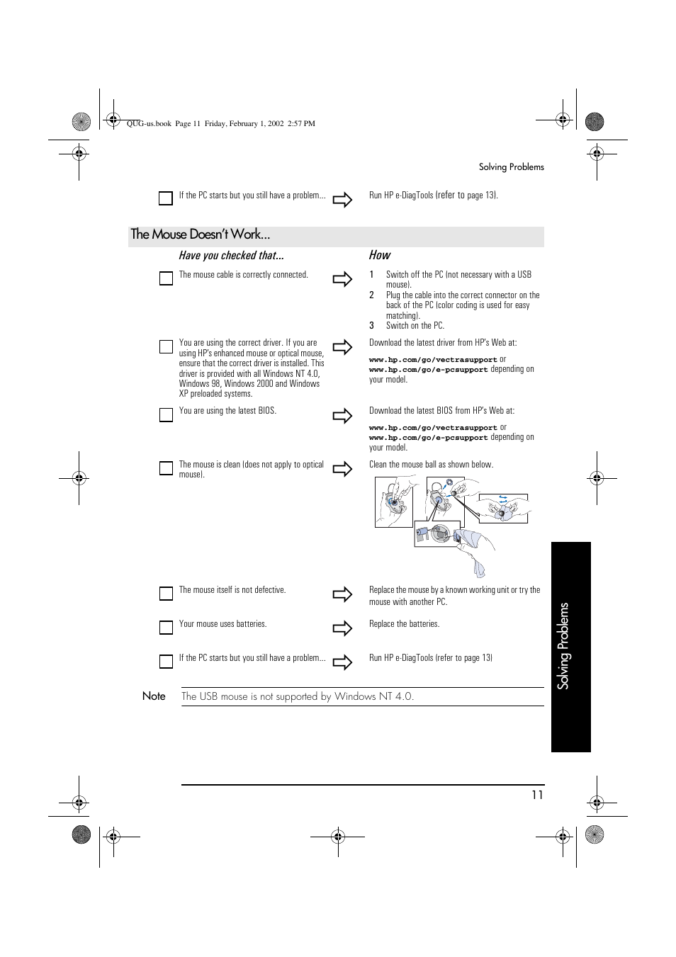 Solving problems, The mouse doesn’t work | HP vl420 User Manual | Page 11 / 32