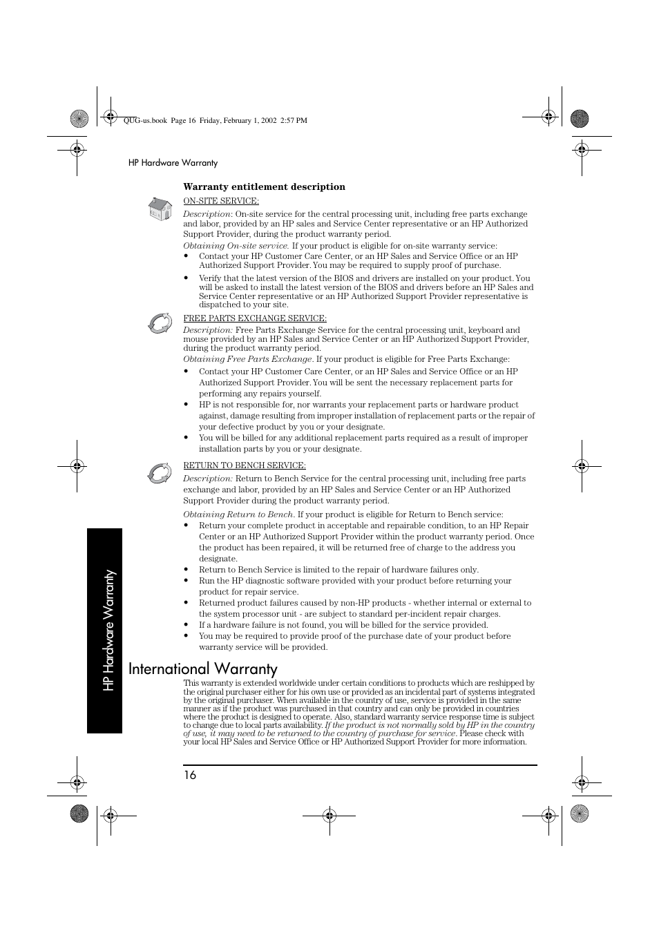 International warranty, Hp hardware warranty | HP vl420 User Manual | Page 16 / 32