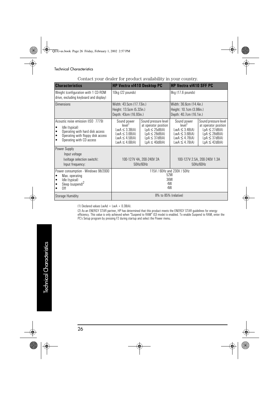 Technical characteristics | HP vl420 User Manual | Page 26 / 32
