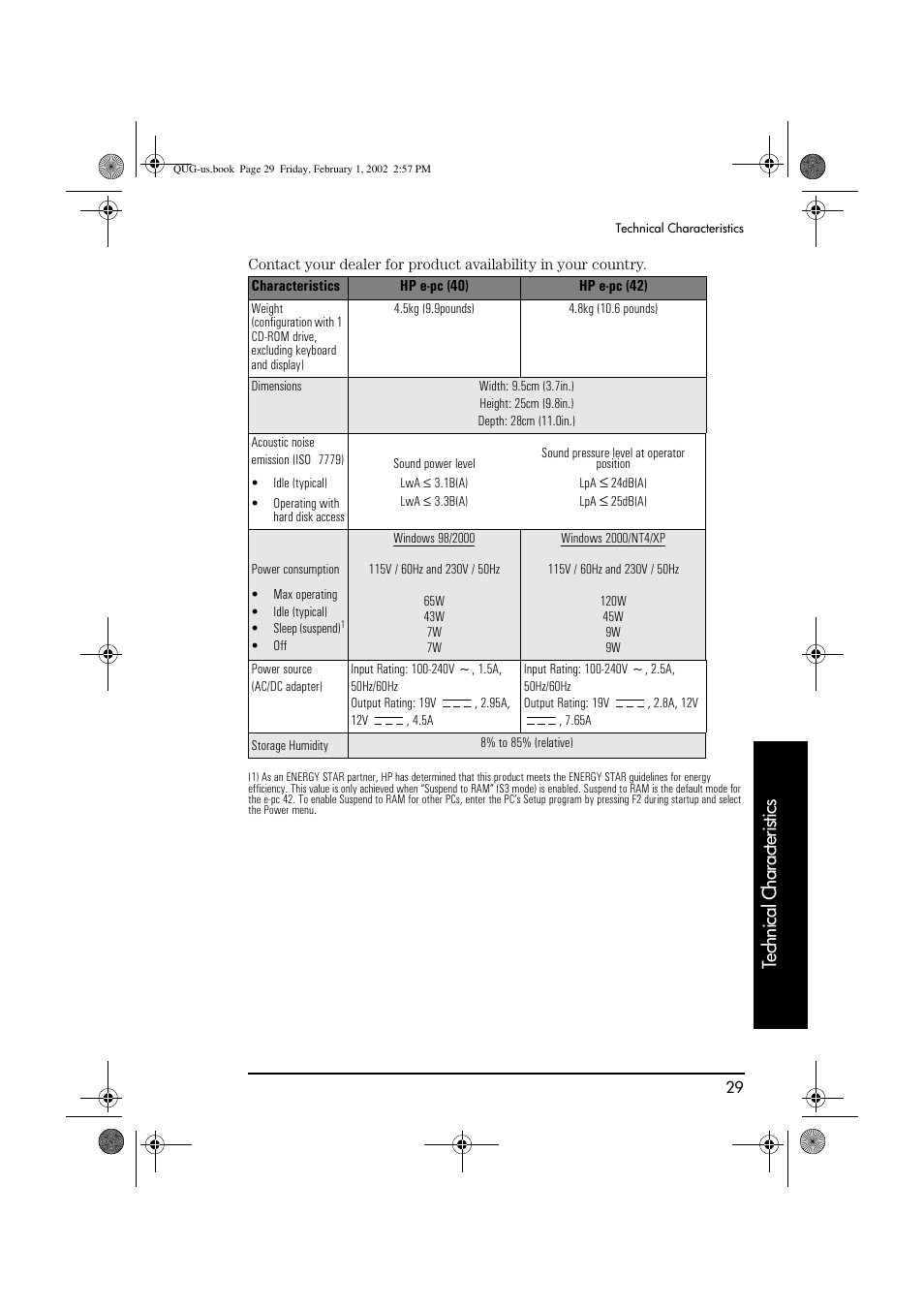 Technical characteristics | HP vl420 User Manual | Page 29 / 32