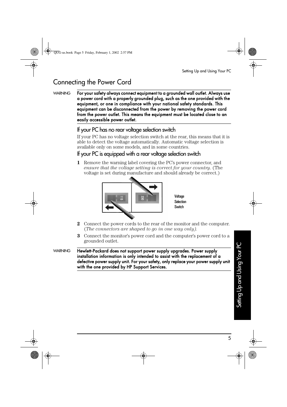 Connecting the power cord | HP vl420 User Manual | Page 5 / 32