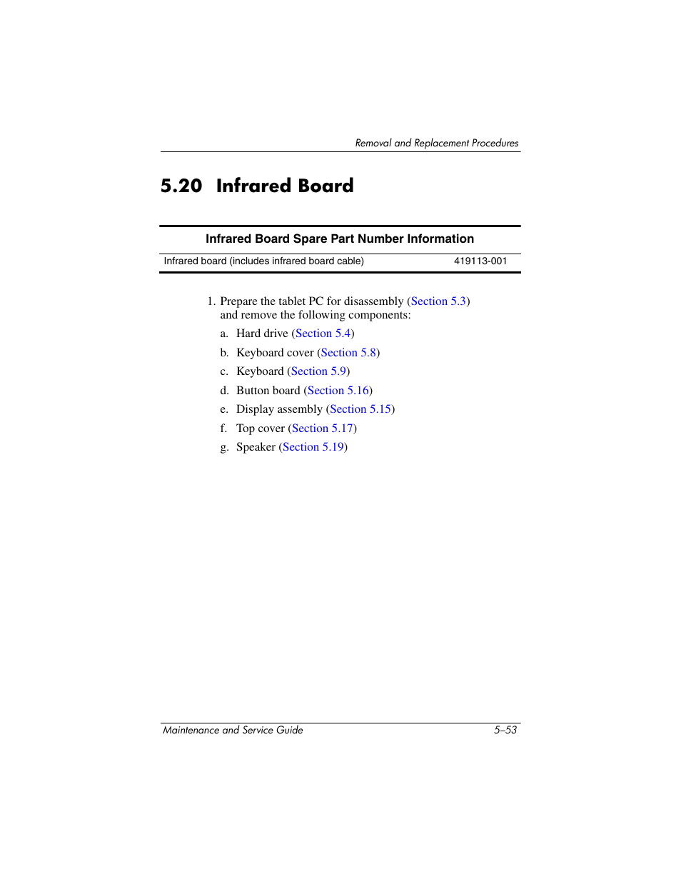 20 infrared board, 20 infrared board –53, Infrared board | HP TC4400 User Manual | Page 136 / 219