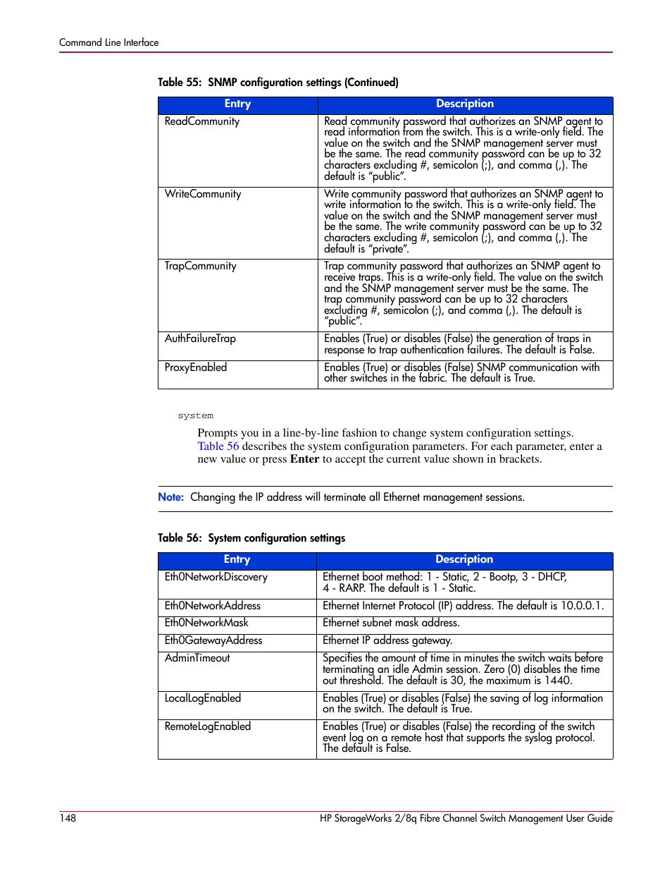 56 system configuration settings | HP 2/8q Fibre Channel User Manual | Page 148 / 188
