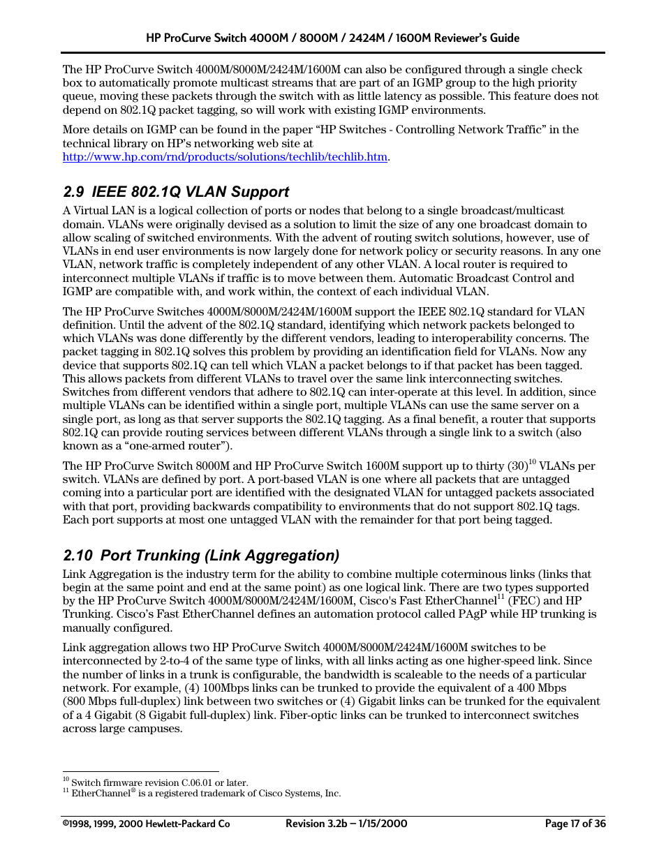 10 port trunking (link aggregation) | HP 2424M User Manual | Page 17 / 36