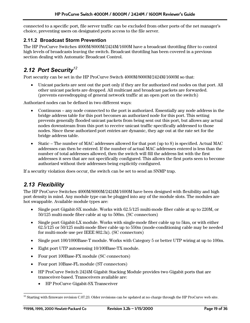 12 port security, 13 flexibility | HP 2424M User Manual | Page 19 / 36
