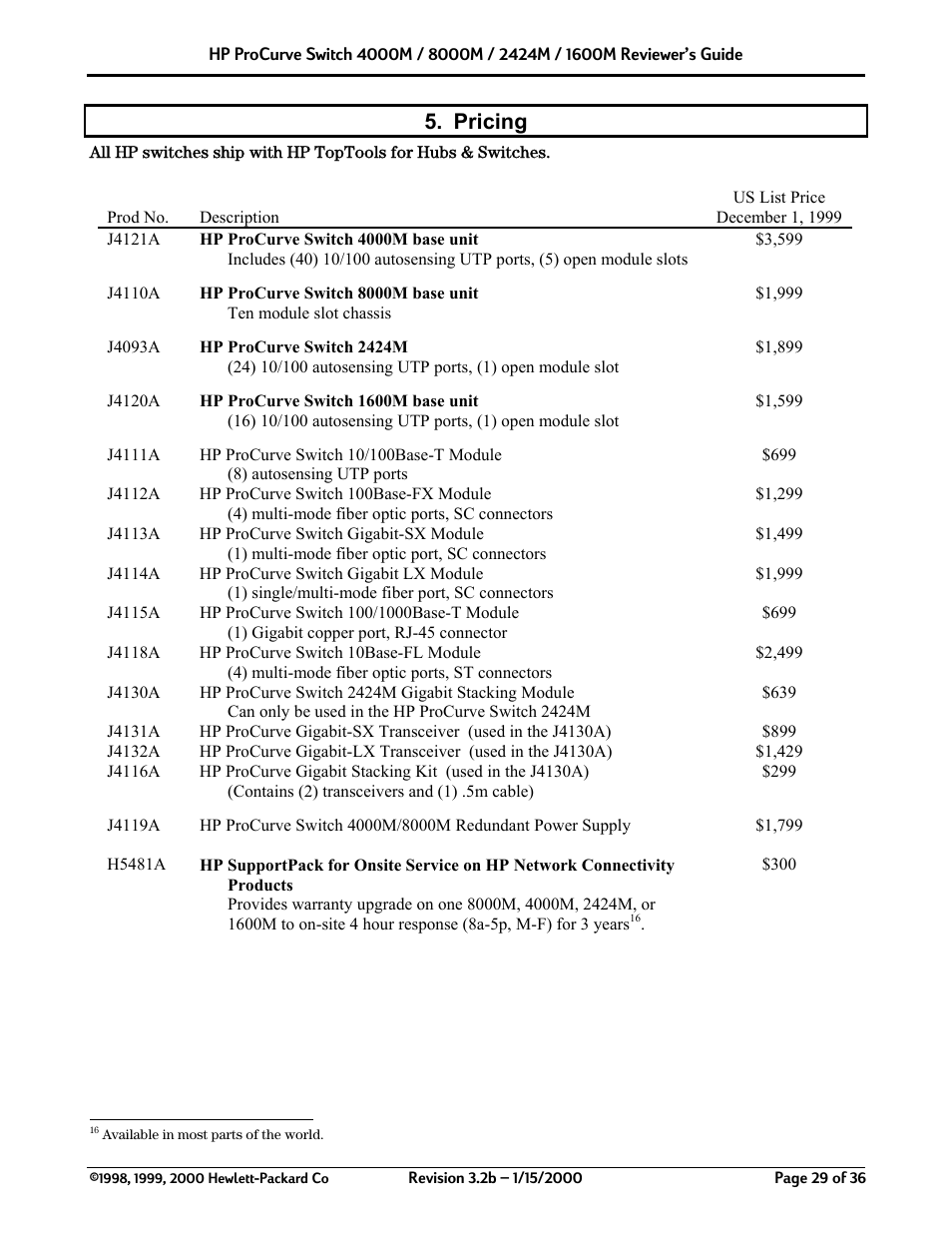 Pricing | HP 2424M User Manual | Page 29 / 36