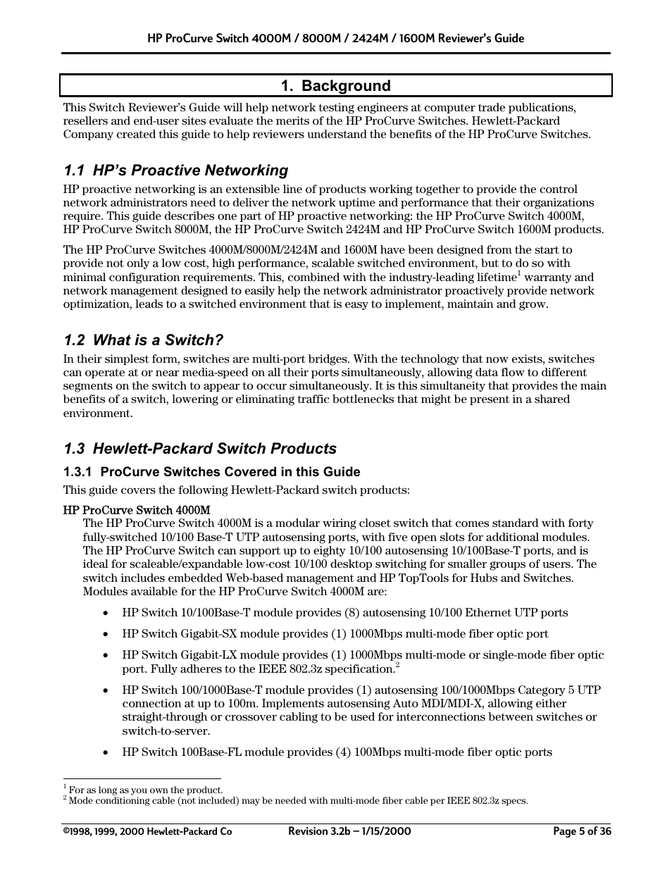 Background, 1 hp’s proactive networking, 2 what is a switch | 3 hewlett-packard switch products | HP 2424M User Manual | Page 5 / 36
