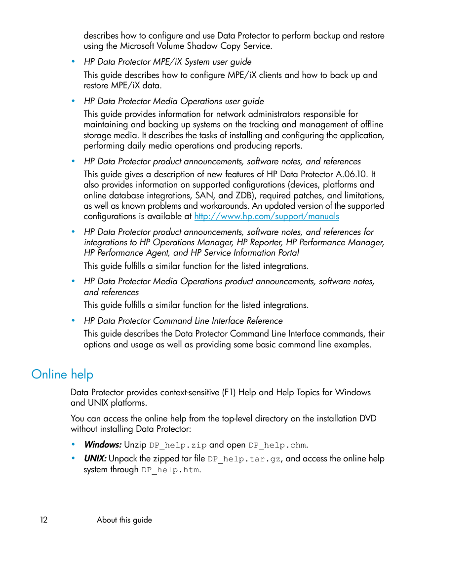 Online help | HP A.06.10 User Manual | Page 12 / 100