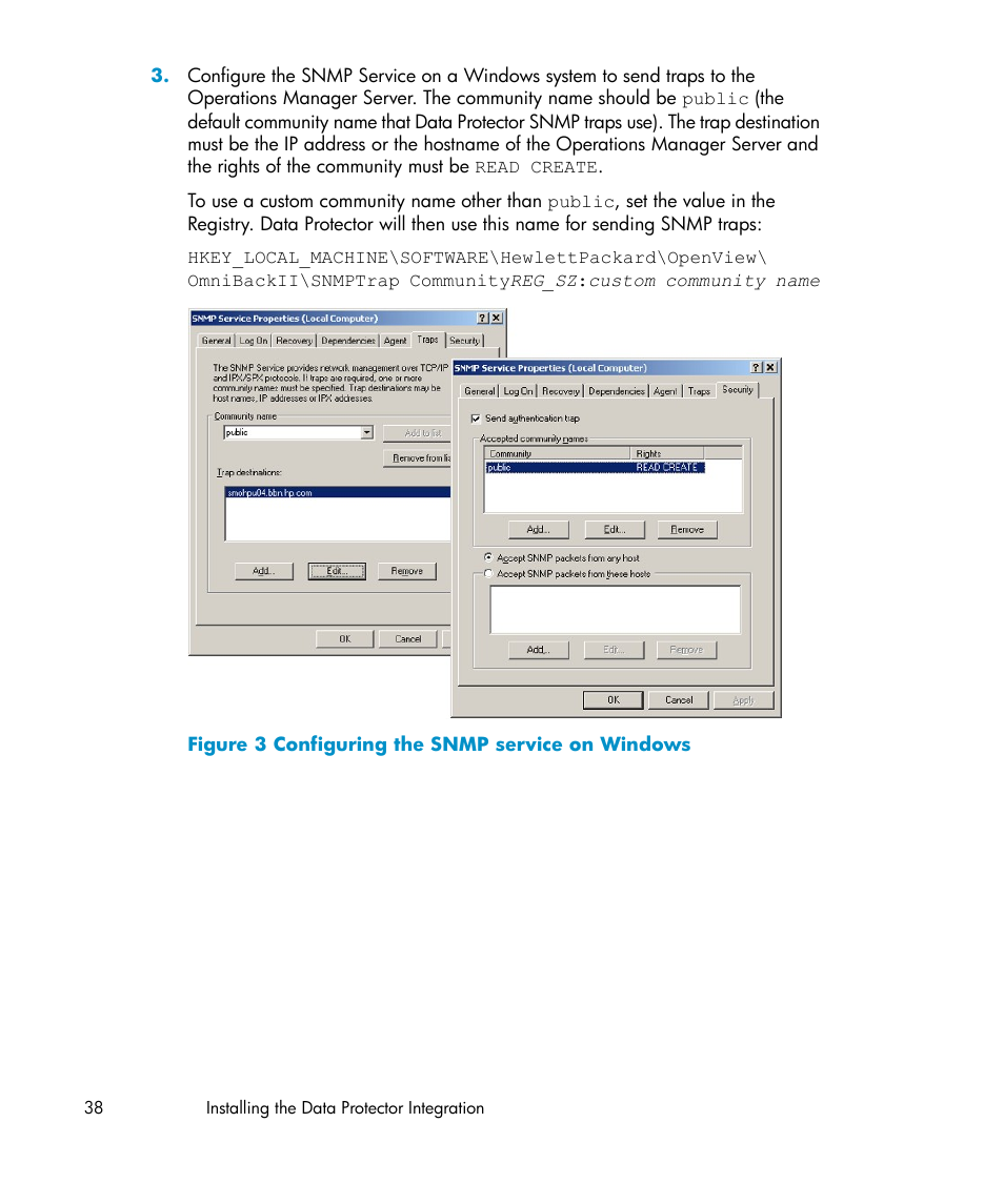 Configuring the snmp service on windows | HP A.06.10 User Manual | Page 38 / 100
