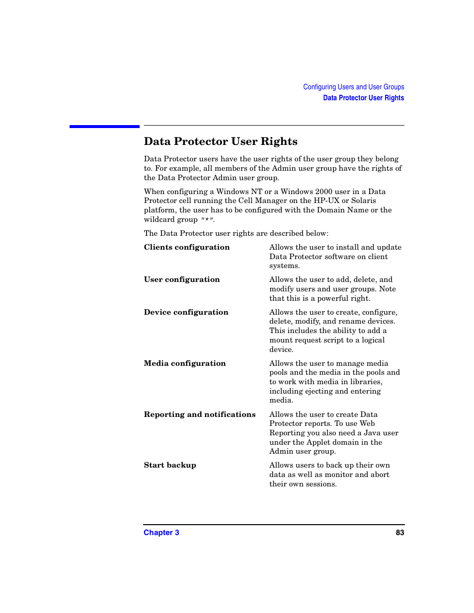 Data protector user rights | HP B6960-90078 User Manual | Page 113 / 856
