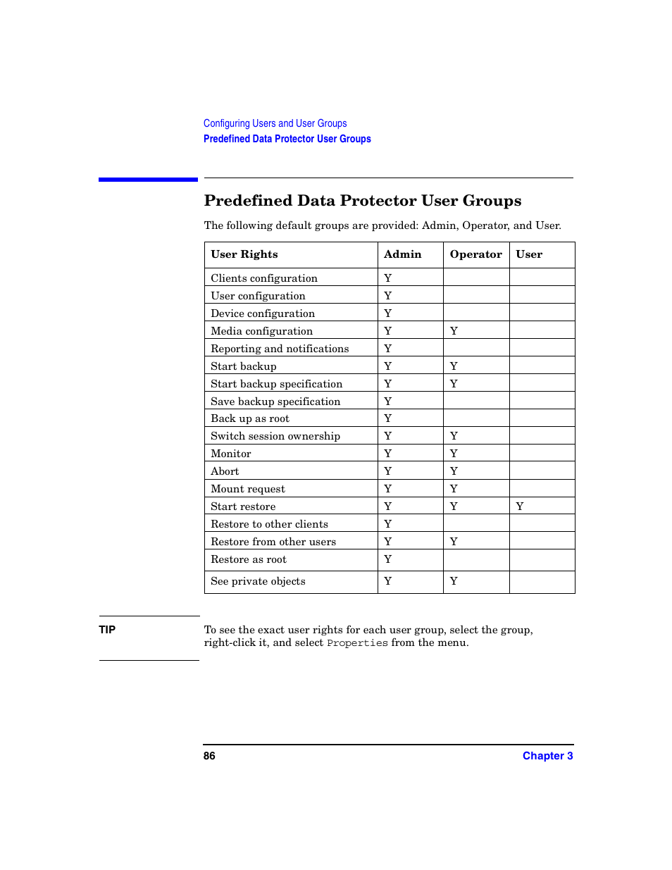 Predefined data protector user groups | HP B6960-90078 User Manual | Page 116 / 856