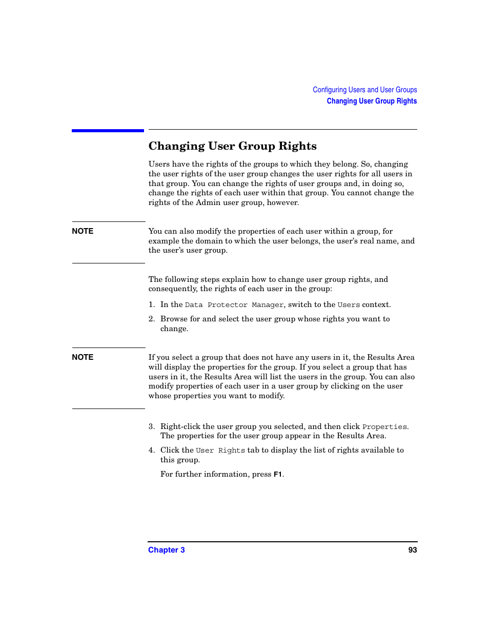 Changing user group rights | HP B6960-90078 User Manual | Page 123 / 856