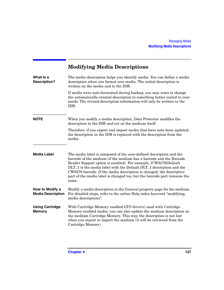 Modifying media descriptions | HP B6960-90078 User Manual | Page 157 / 856