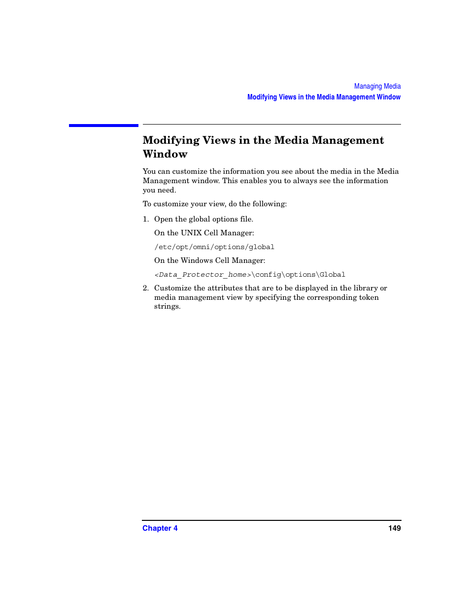 Modifying views in the media management window | HP B6960-90078 User Manual | Page 179 / 856