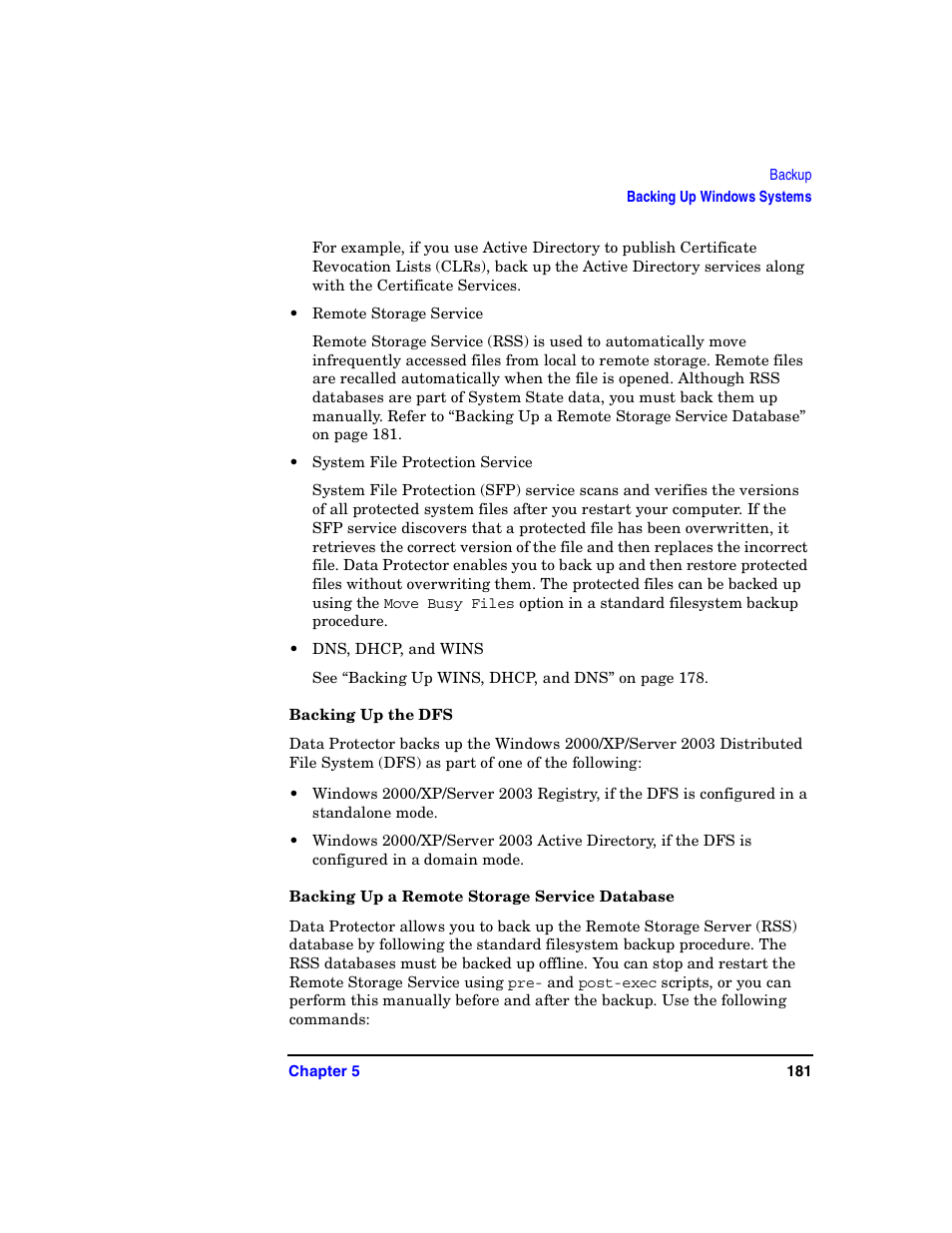 Backing up the dfs, Backing up a remote storage service database | HP B6960-90078 User Manual | Page 211 / 856