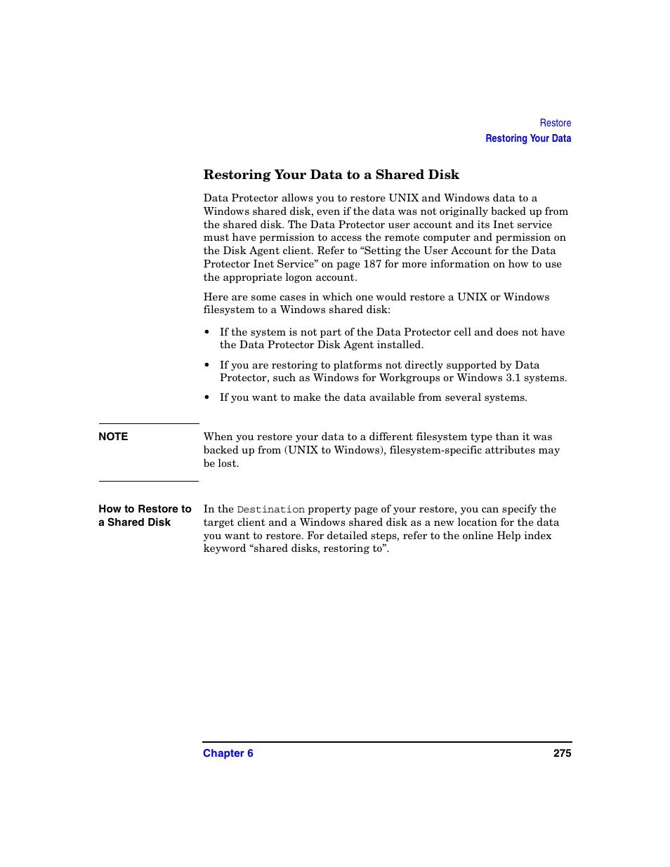 Restoring your data to a shared disk | HP B6960-90078 User Manual | Page 305 / 856