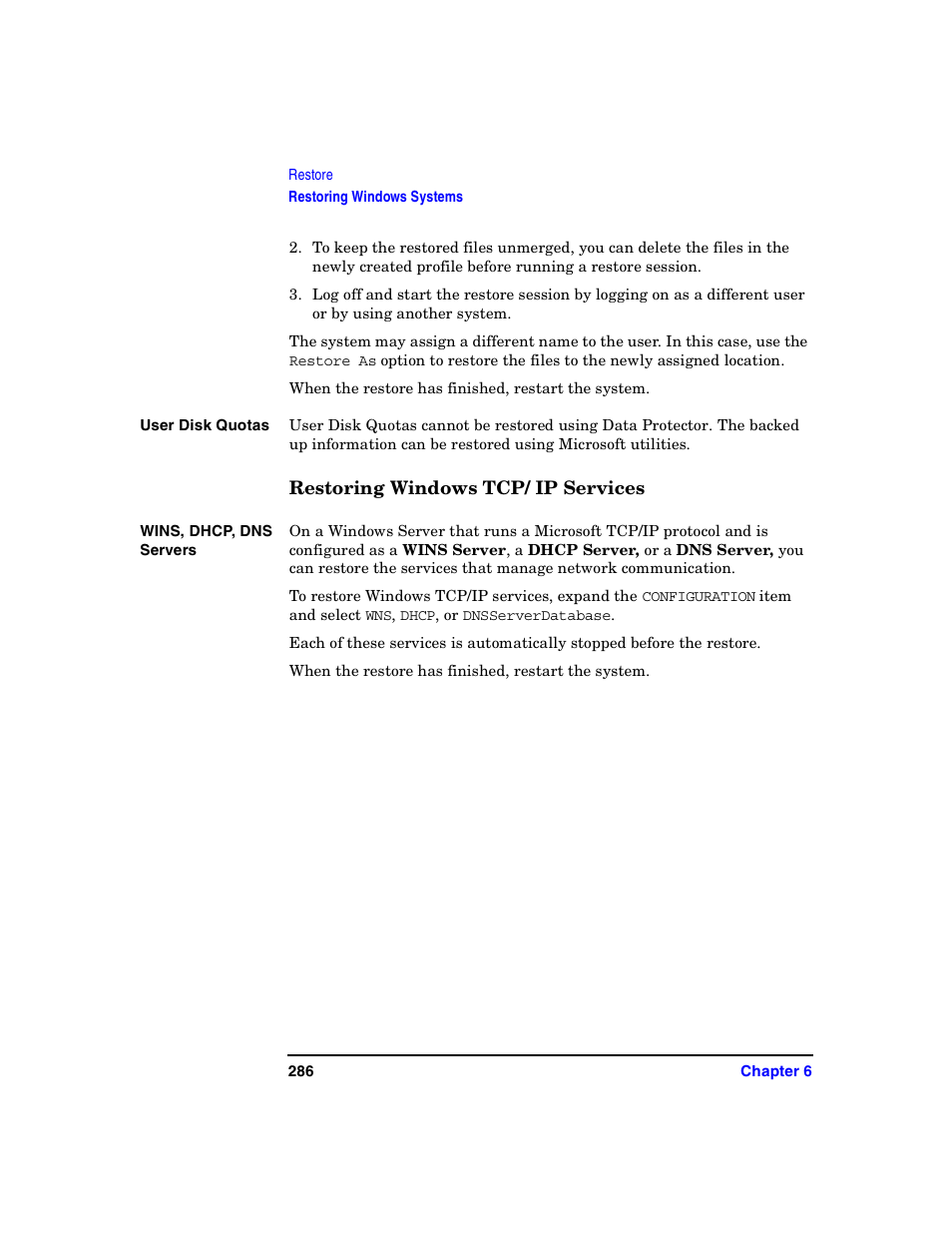 Restoring windows tcp/ ip services | HP B6960-90078 User Manual | Page 316 / 856