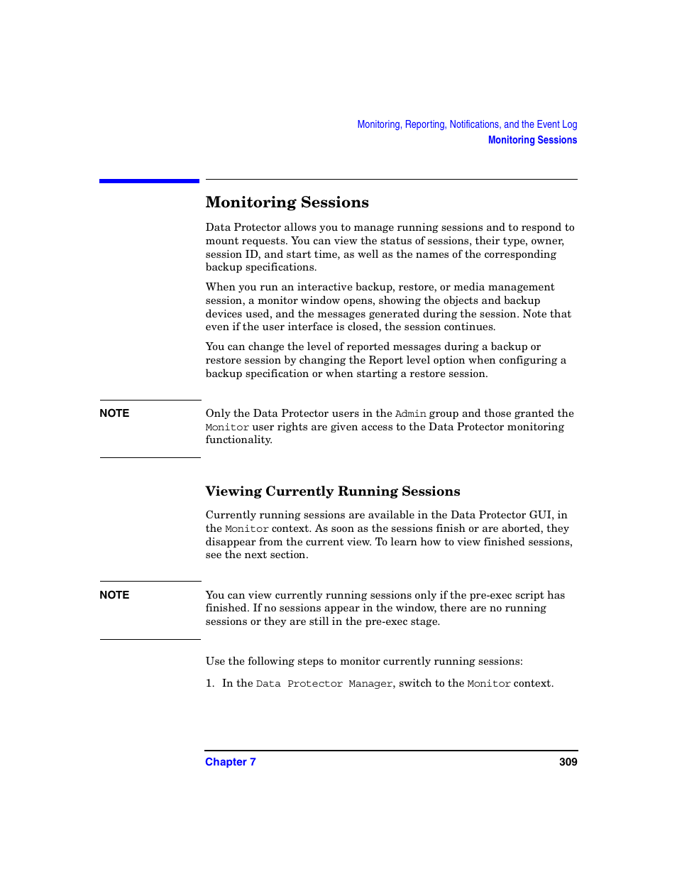 Monitoring sessions, Viewing currently running sessions | HP B6960-90078 User Manual | Page 339 / 856