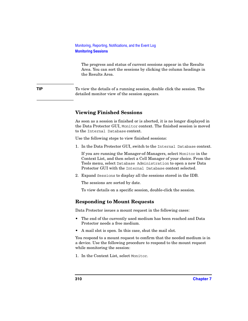 Viewing finished sessions, Responding to mount requests | HP B6960-90078 User Manual | Page 340 / 856