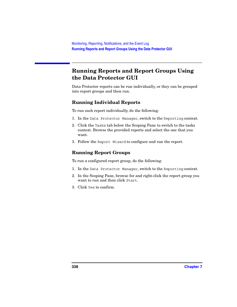 Running individual reports, Running report groups | HP B6960-90078 User Manual | Page 368 / 856