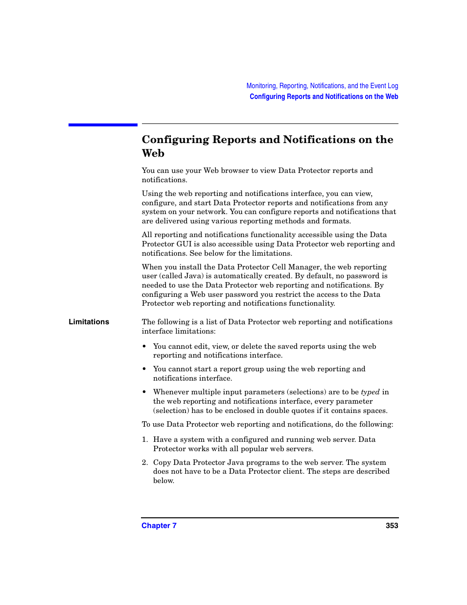 Configuring reports and notifications on the web | HP B6960-90078 User Manual | Page 383 / 856