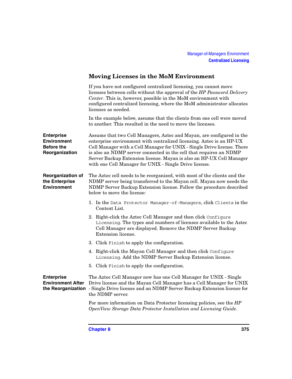 Moving licenses in the mom environment | HP B6960-90078 User Manual | Page 405 / 856