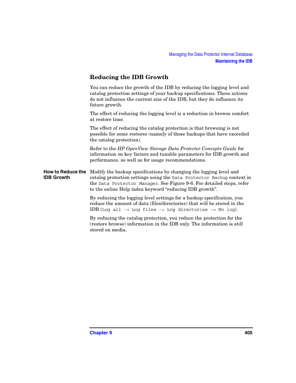 Reducing the idb growth, Reducing the idb | HP B6960-90078 User Manual | Page 435 / 856