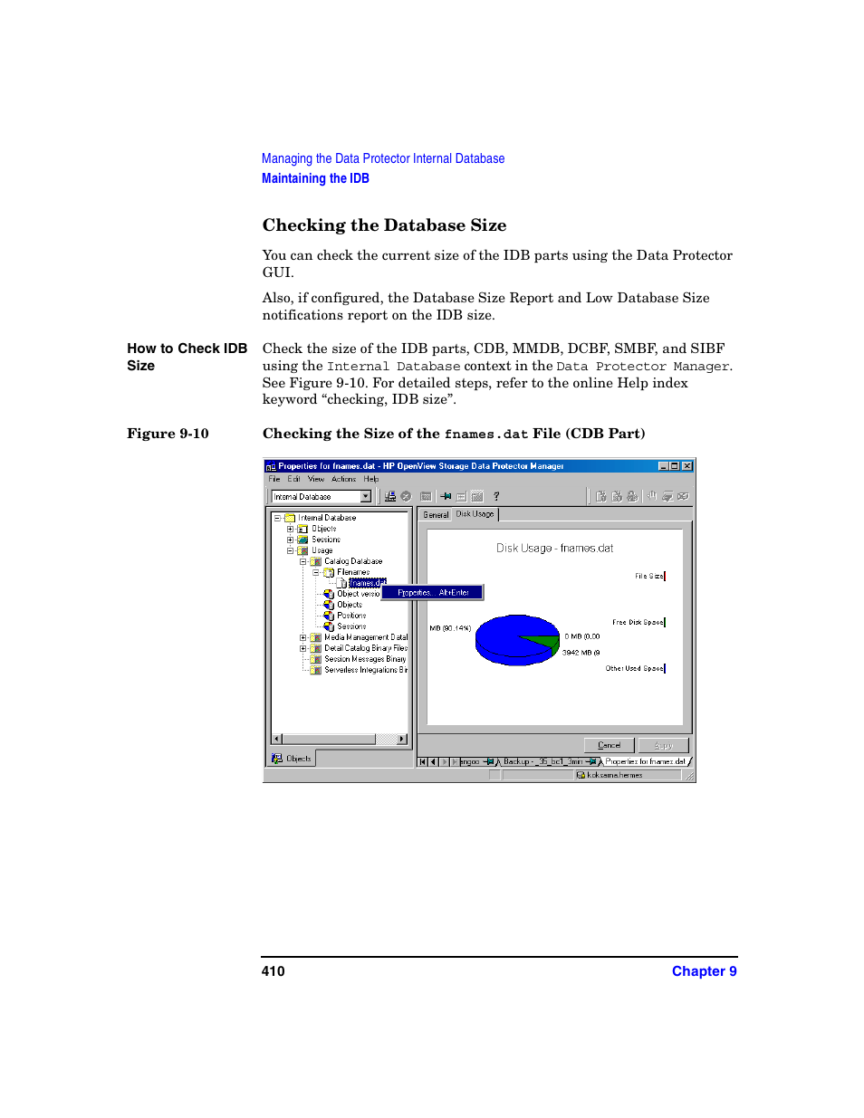 Checking the database size, Checking the | HP B6960-90078 User Manual | Page 440 / 856