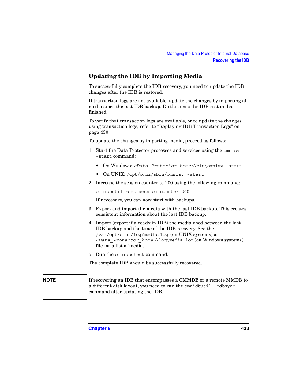 Updating the idb by importing media, Updating | HP B6960-90078 User Manual | Page 463 / 856