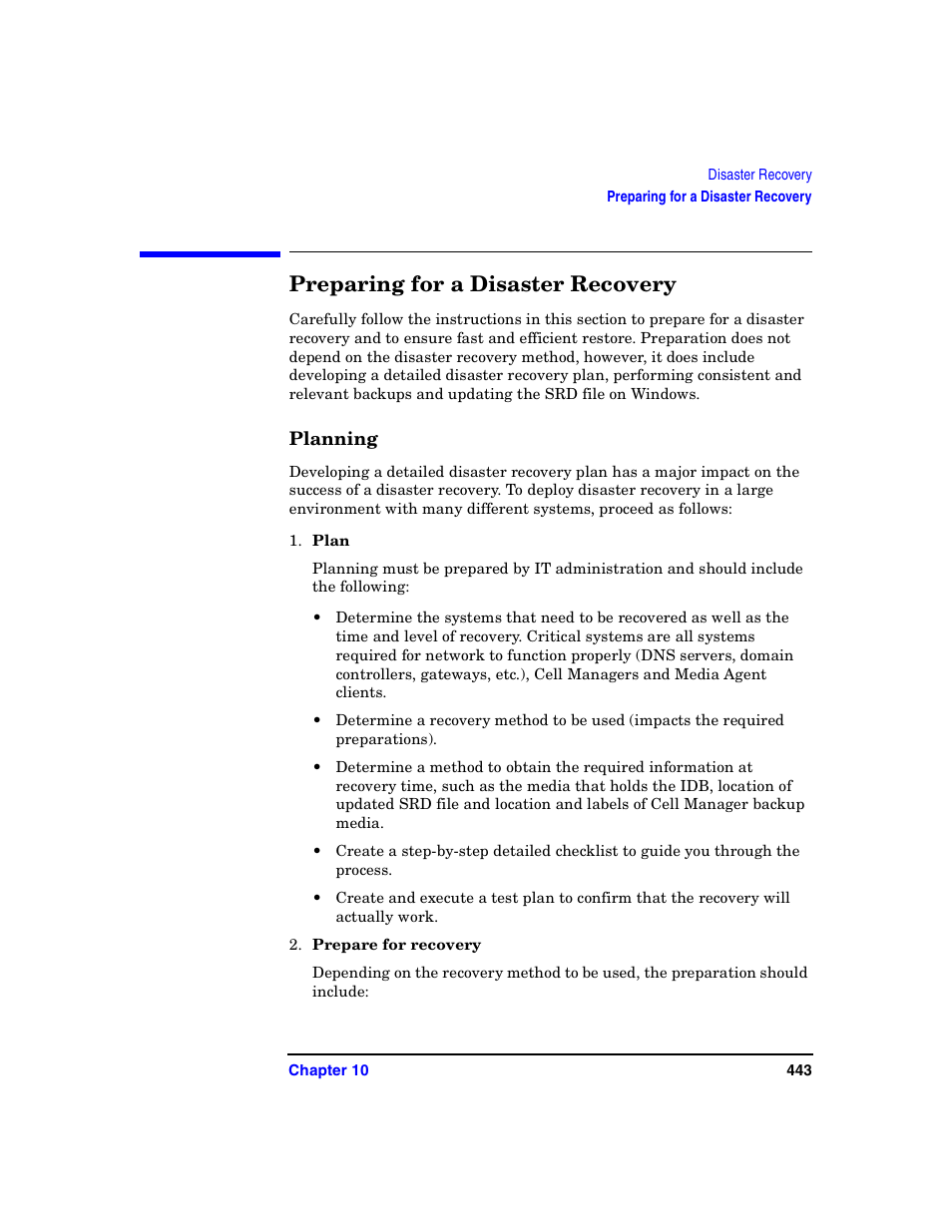 Preparing for a disaster recovery, Planning | HP B6960-90078 User Manual | Page 473 / 856